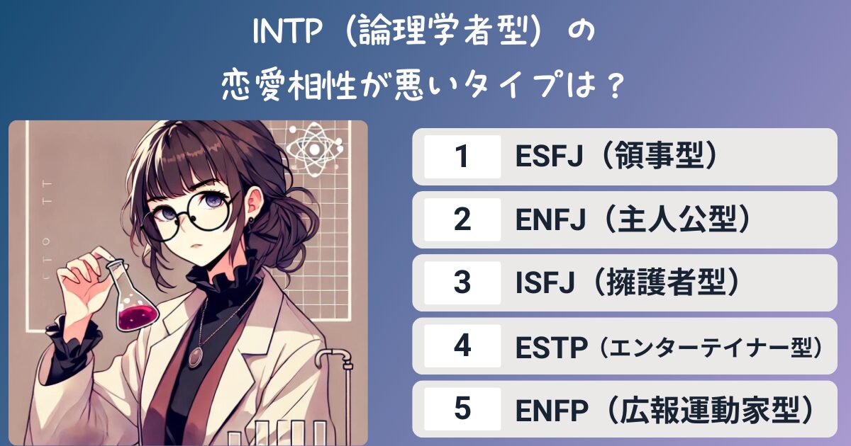 INTP（論理学者型）の恋愛相性が悪いタイプは？