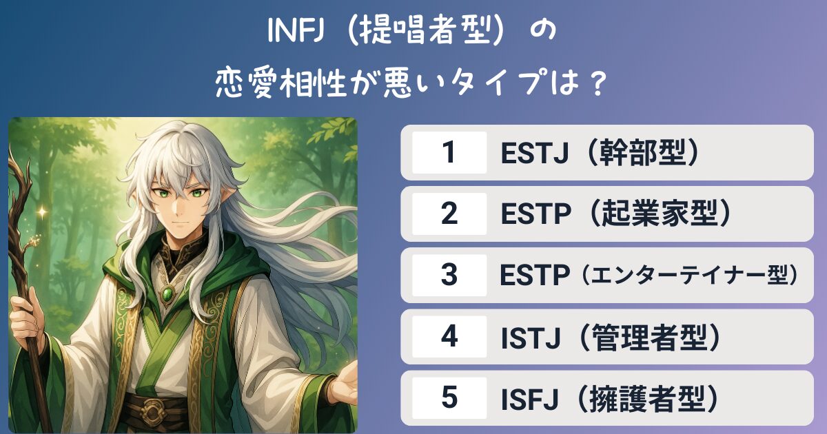 INFJ（提唱者型）の恋愛相性が悪いタイプは？